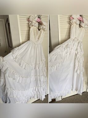 Vintage Union made White Ruffled Wedding Dress